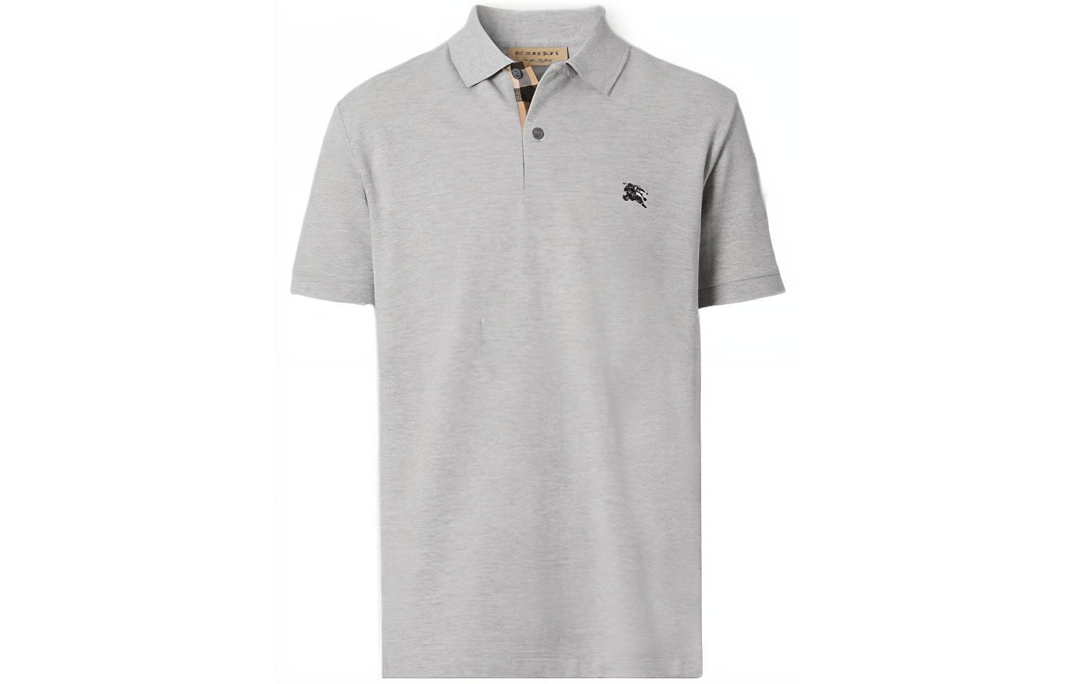 Burberry  Solid Color Embroidered Logo Short Sleeve Polo Shirt Grey 80362491 圖 2