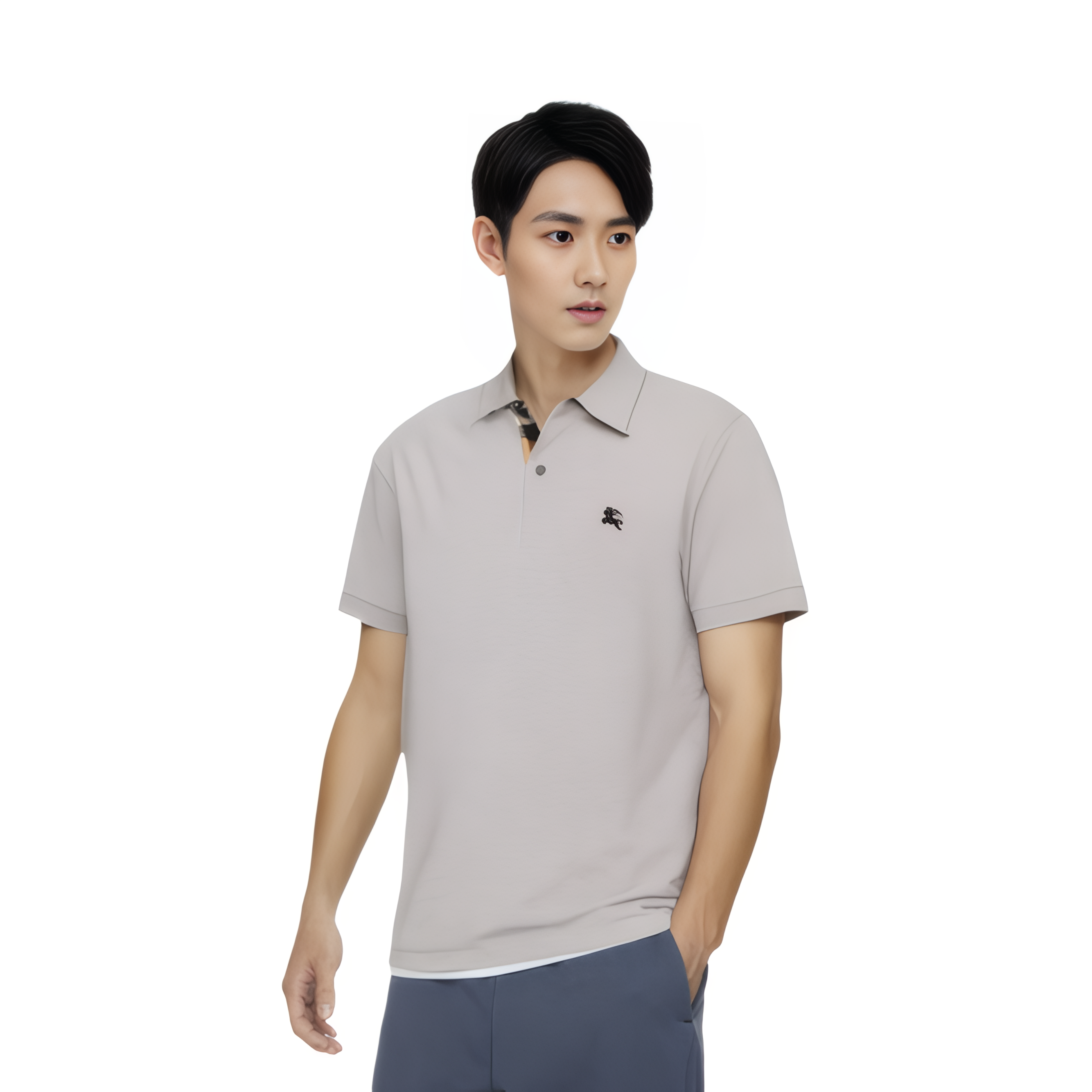 Burberry  Solid Color Embroidered Logo Short Sleeve Polo Shirt Grey 80362491 圖 3