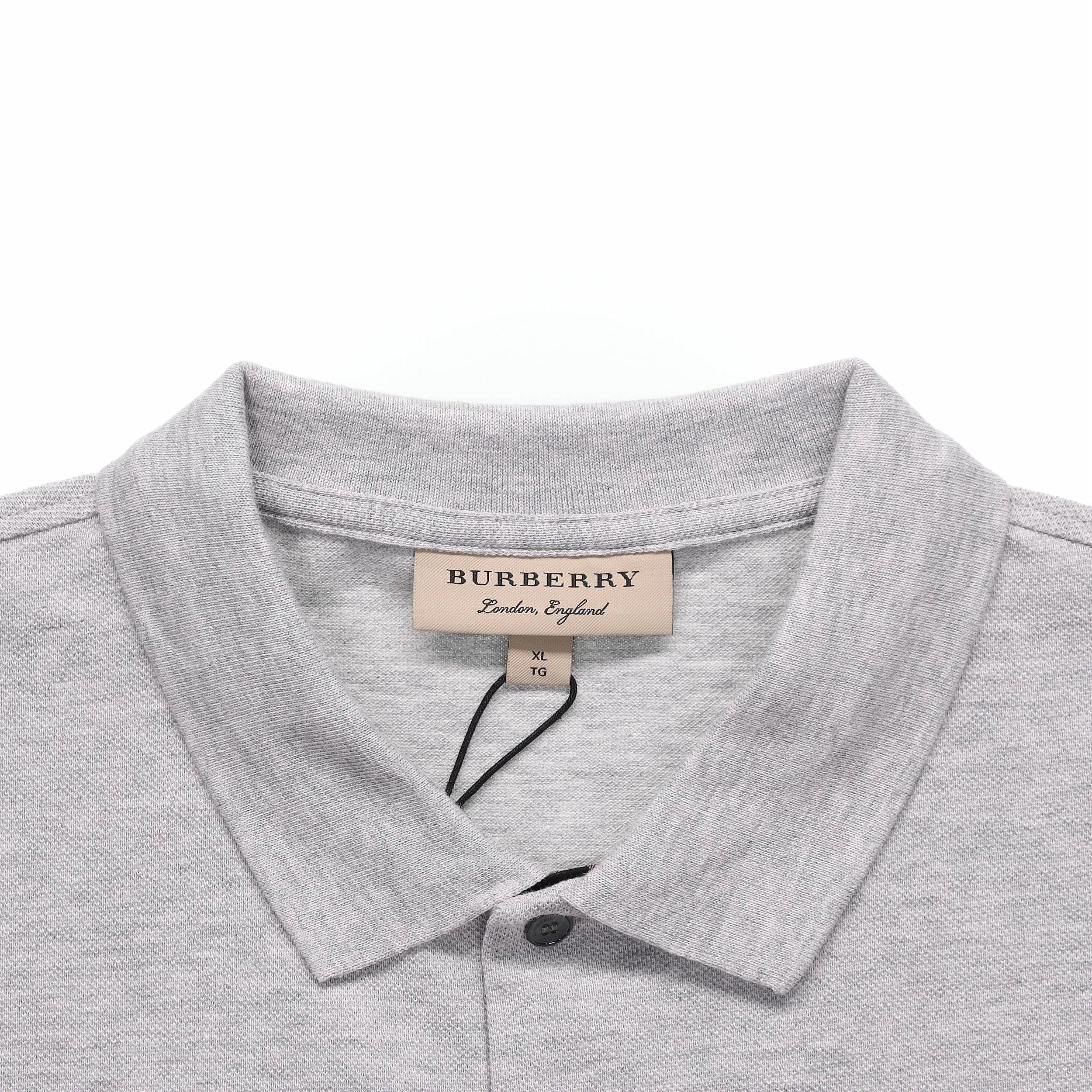 Burberry  Solid Color Embroidered Logo Short Sleeve Polo Shirt Grey 80362491 圖 4