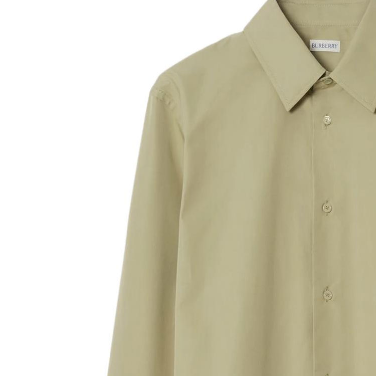 Shop 버버리 솔리드 컬러 승마 로고 긴팔 셔츠 - 올리브 그린 80764321