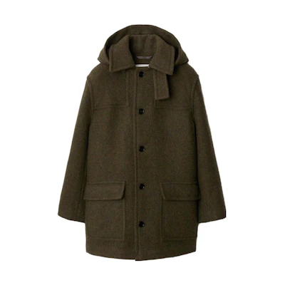 Burberry Solid Color Hooded Single-Breasted Coat - Dark Green 80789081