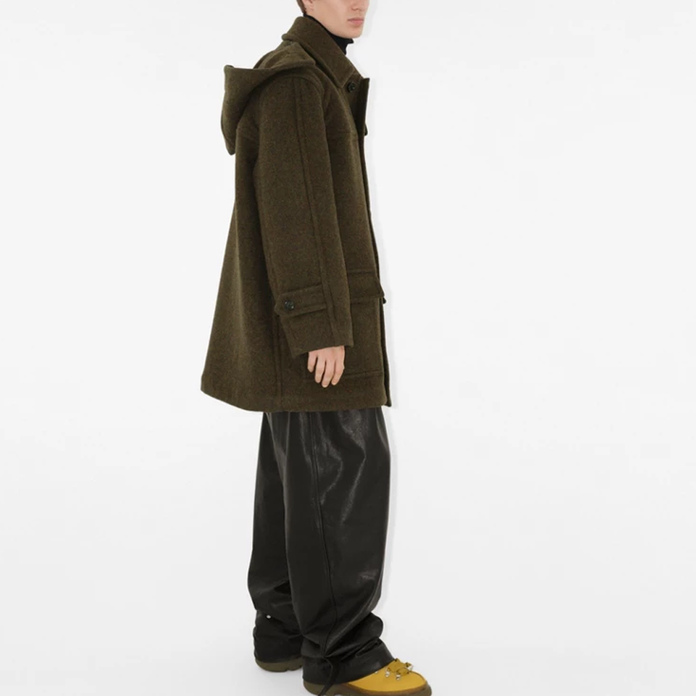 Sizing Abrigo Burberry Verde Oscuro Con Capucha y Botones - Color Sólido. 80789081