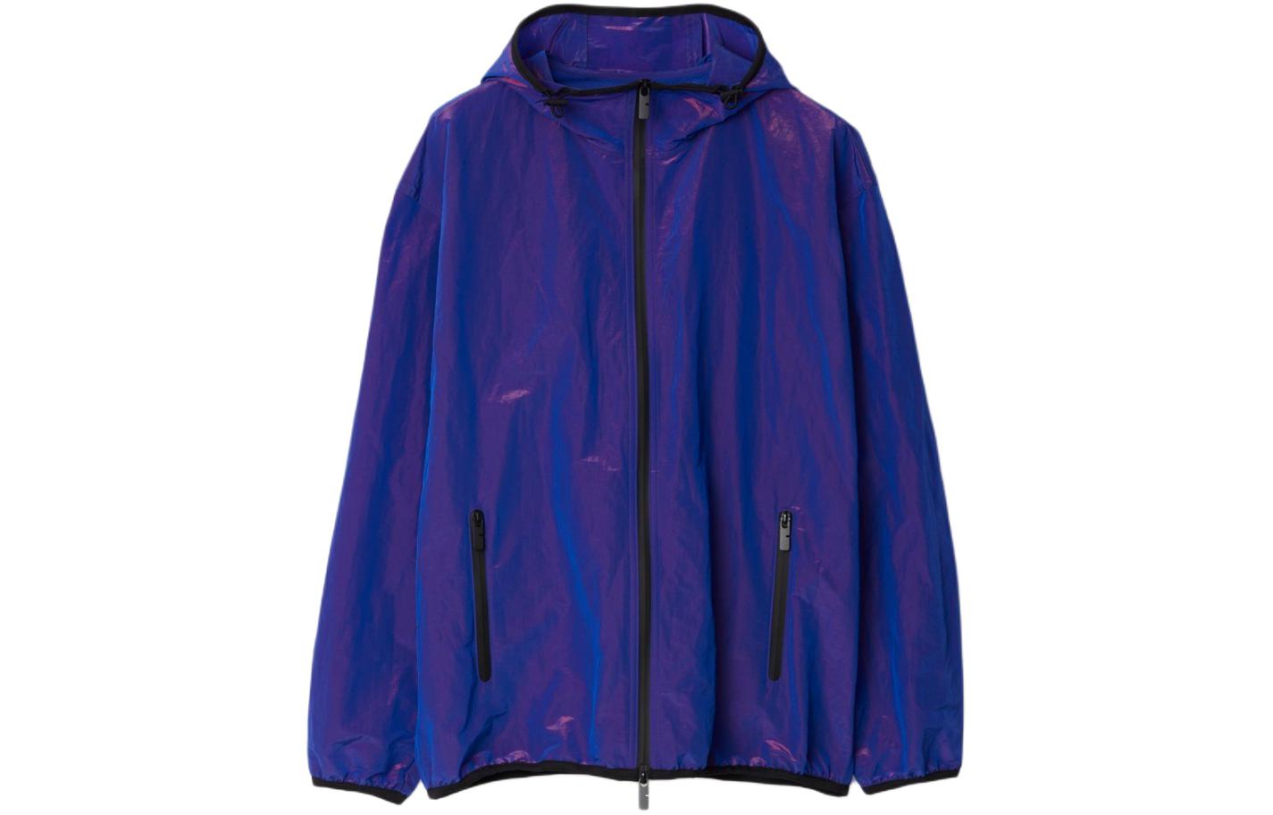 Order バーバリー ソリッドカラー フード付きジップカジュアルルーズジャケット - ブルー 80866851