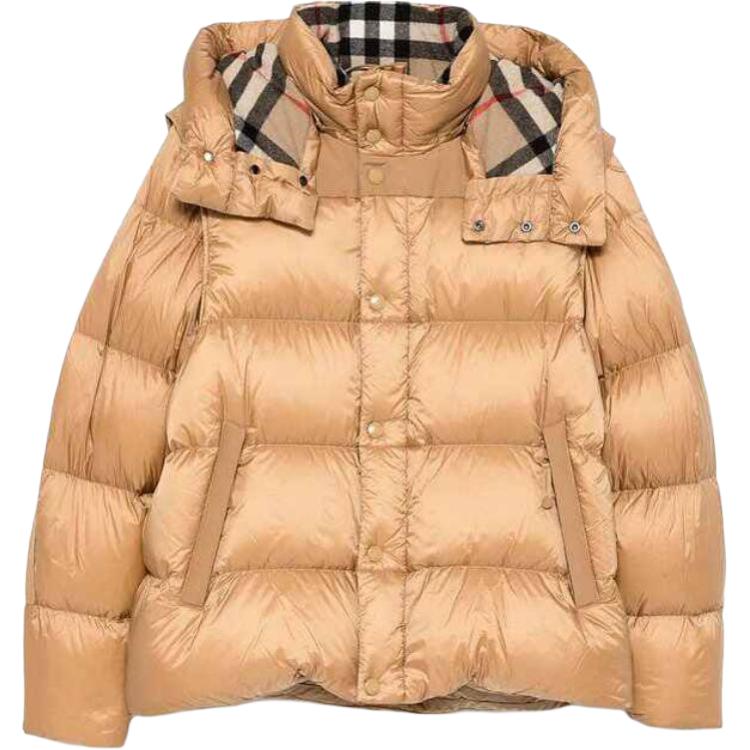 Burberry  Solid Color Hooded Zip Down Jacket Brown 80963831