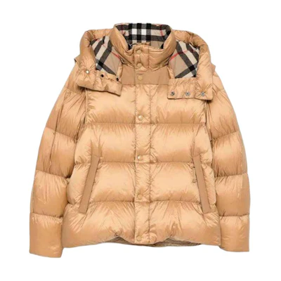 Burberry Solid Color Hooded Zip Down Jacket Brown 80963831