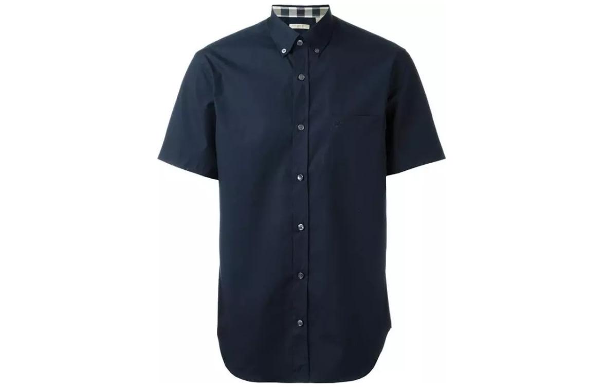 Burberry  Solid Color Horse Emblem Short Sleeve Shirt - Dark Blue 40047211