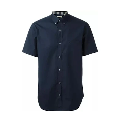 Burberry Solid Color Horse Emblem Short Sleeve Shirt - Dark Blue 40047211
