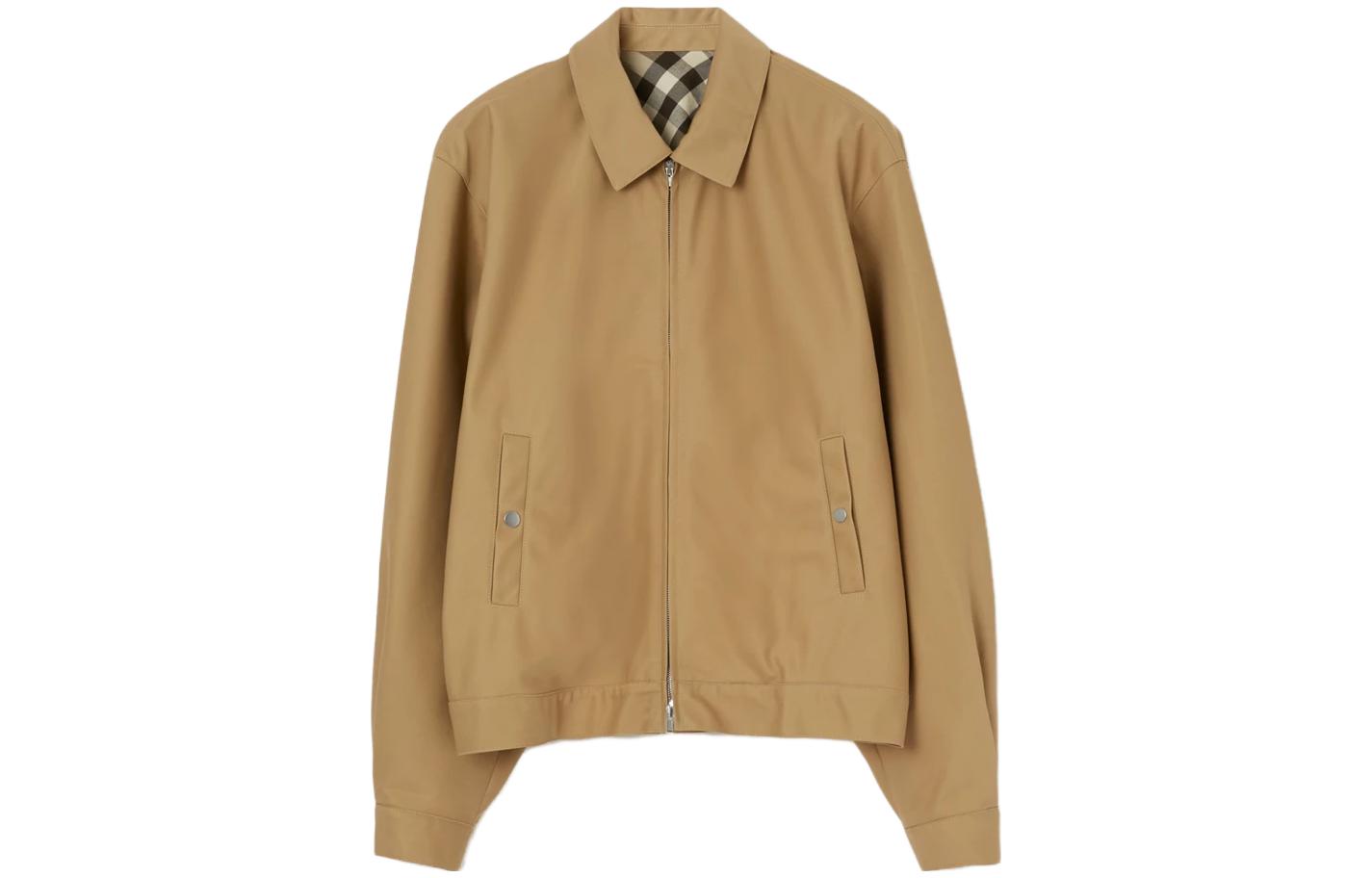 Burberry  Solid Color Linen Zip-Up Jacket in Beige. 80813381
