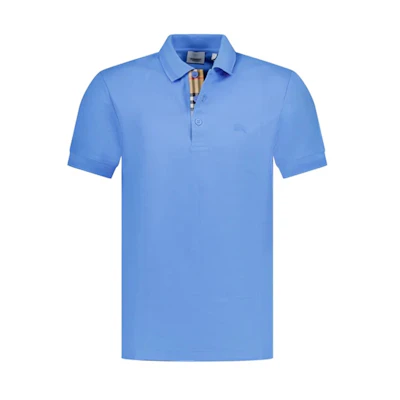 Burberry Solid Color Logo Embroidered Button Casual Blue Polo Shirt. 80780931