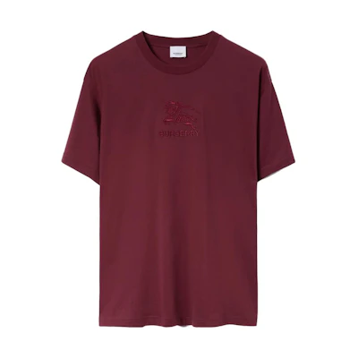 Burberry Solid Color Logo Embroidery Crewneck T-Shirt - Dark Red 80720091