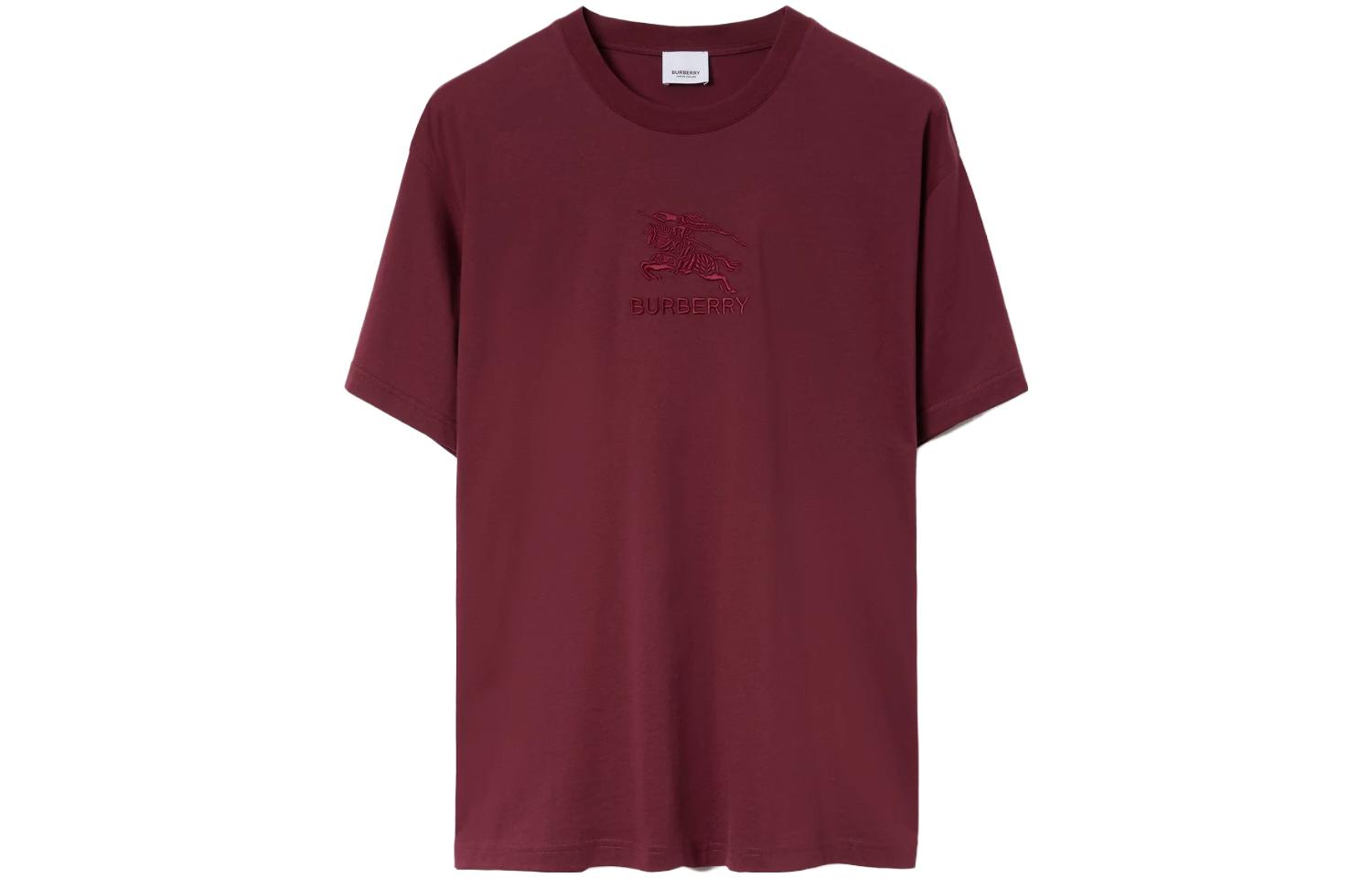 Burberry  Solid Color Logo Embroidery Crewneck T-Shirt - Dark Red 80720091 圖 2