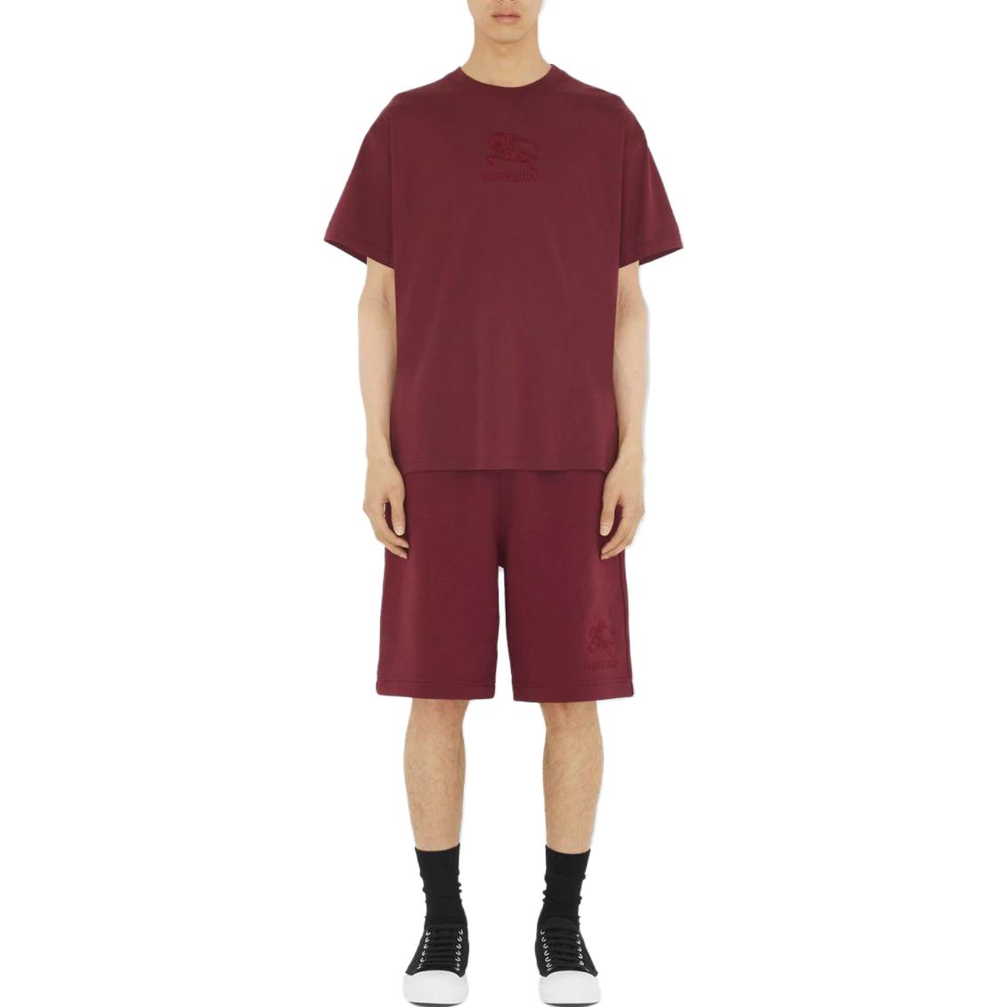 Burberry  Solid Color Logo Embroidery Crewneck T-Shirt - Dark Red 80720091 圖 3