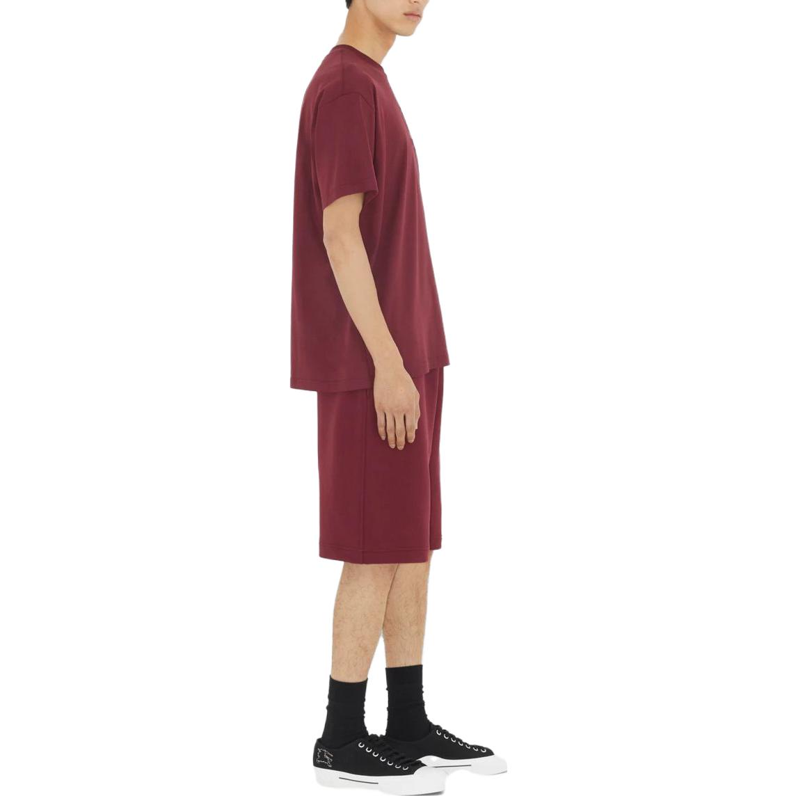 Burberry  Solid Color Logo Embroidery Crewneck T-Shirt - Dark Red 80720091 圖 5