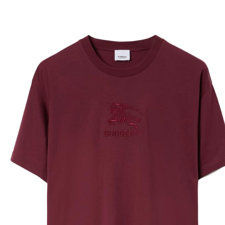 Burberry  Solid Color Logo Embroidery Crewneck T-Shirt - Dark Red 80720091 圖 6