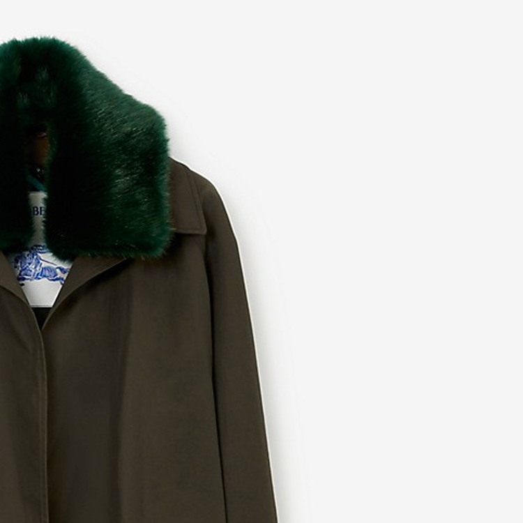 Sizing 버버리 솔리드 컬러 퍼 칼라 롱슬리브 코트 - 아미 그린 80778691