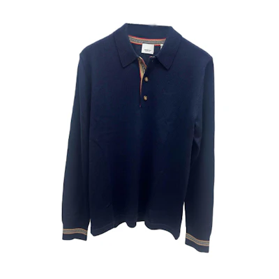 Burberry Solid Color Long Sleeve Polo Sweater - Navy 80455201
