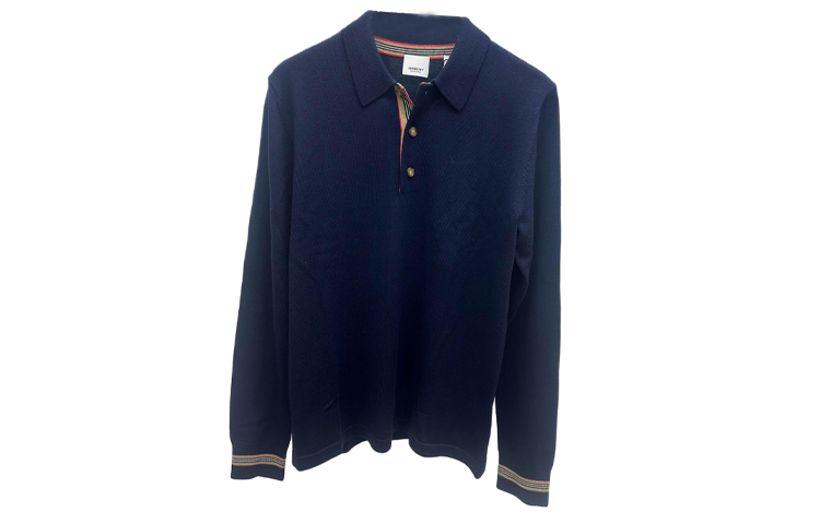 Burberry  Solid Color Long Sleeve Polo Sweater - Navy 80455201 圖 2