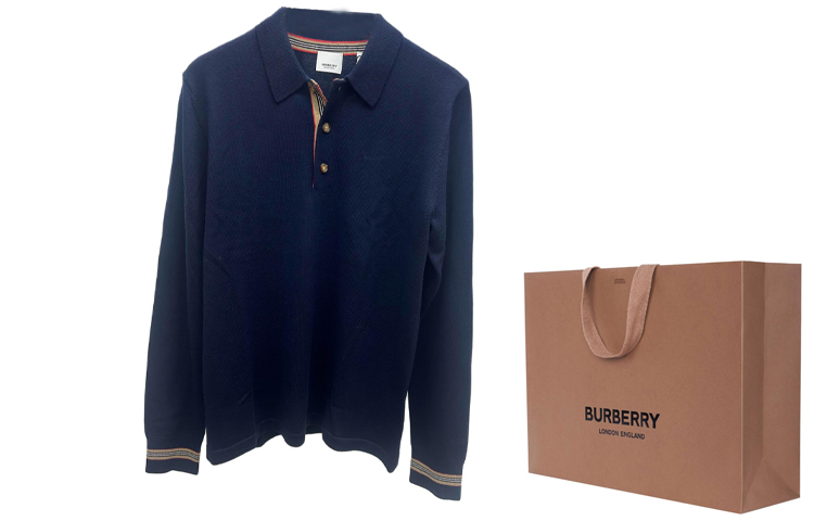 Burberry  Solid Color Long Sleeve Polo Sweater - Navy 80455201 圖 4