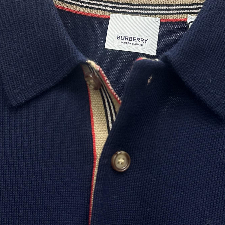 Burberry  Solid Color Long Sleeve Polo Sweater - Navy 80455201 圖 5