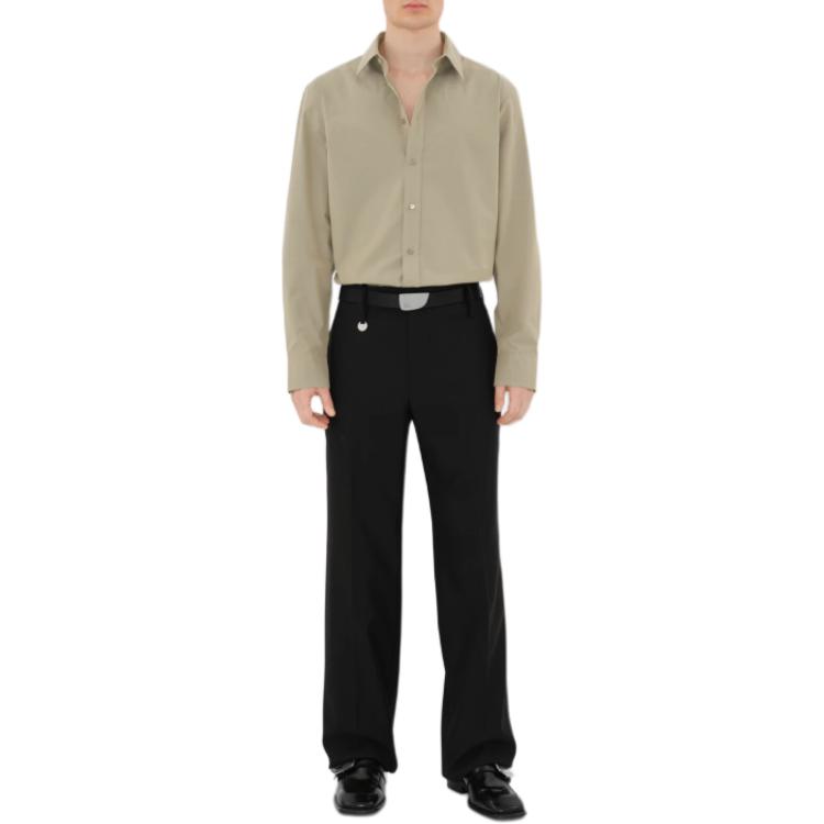 Shop 버버리 솔리드 컬러 루즈핏 긴팔 셔츠 카키 80894841