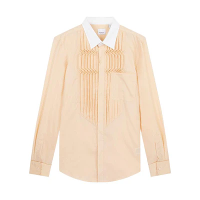 Burberry Solid Color Pleated Long Sleeve Shirt Beige 45580571