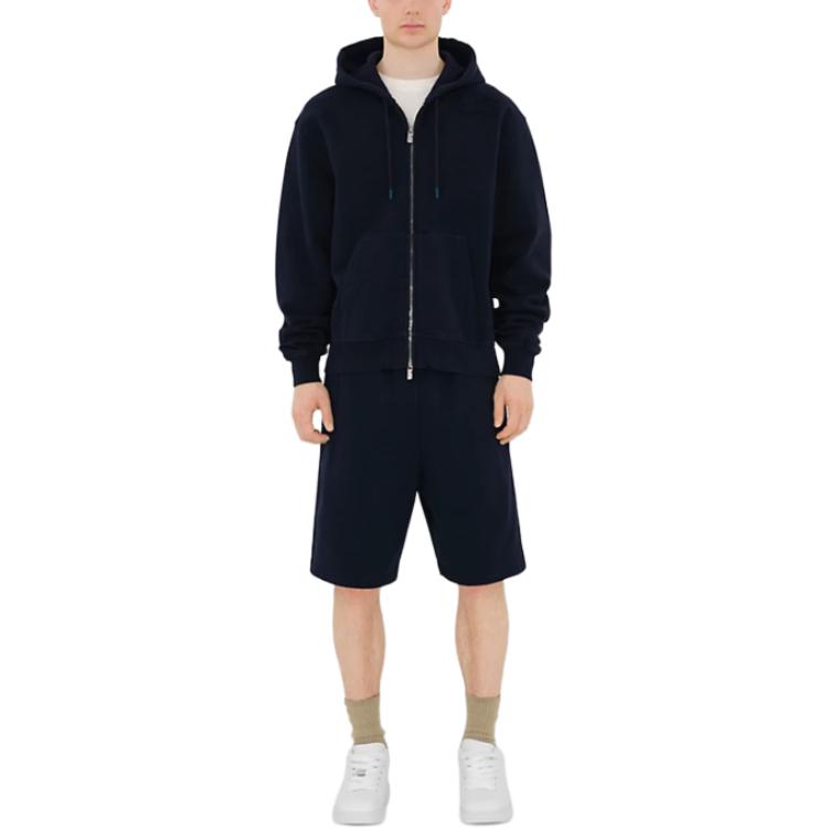 Shop Burberry Jaket Hoodie Zip Warna Solid - Biru Navy 80946171