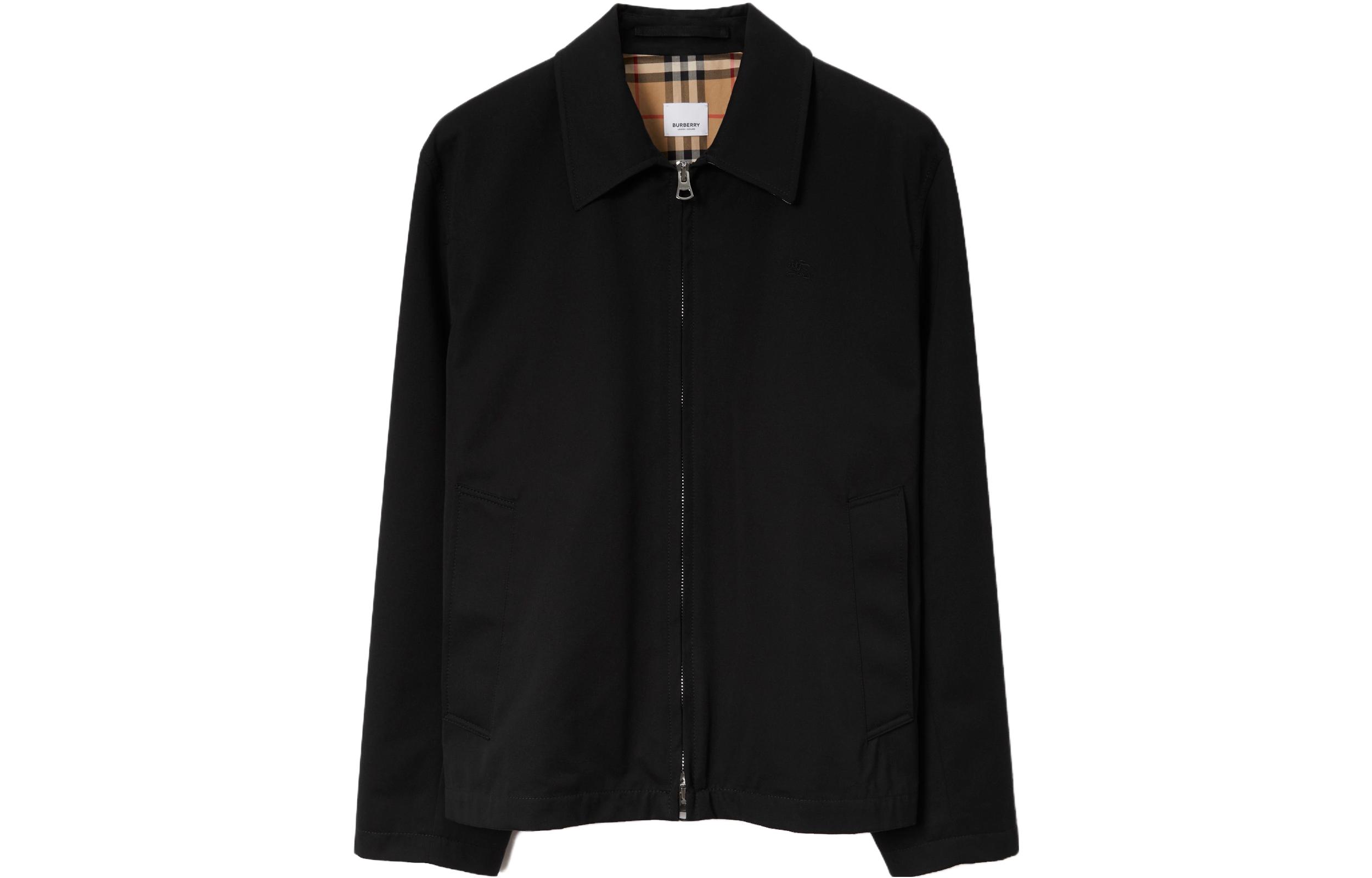 Burberry  Solid Color Zip-Up Jacket Black Long Sleeve 80710561