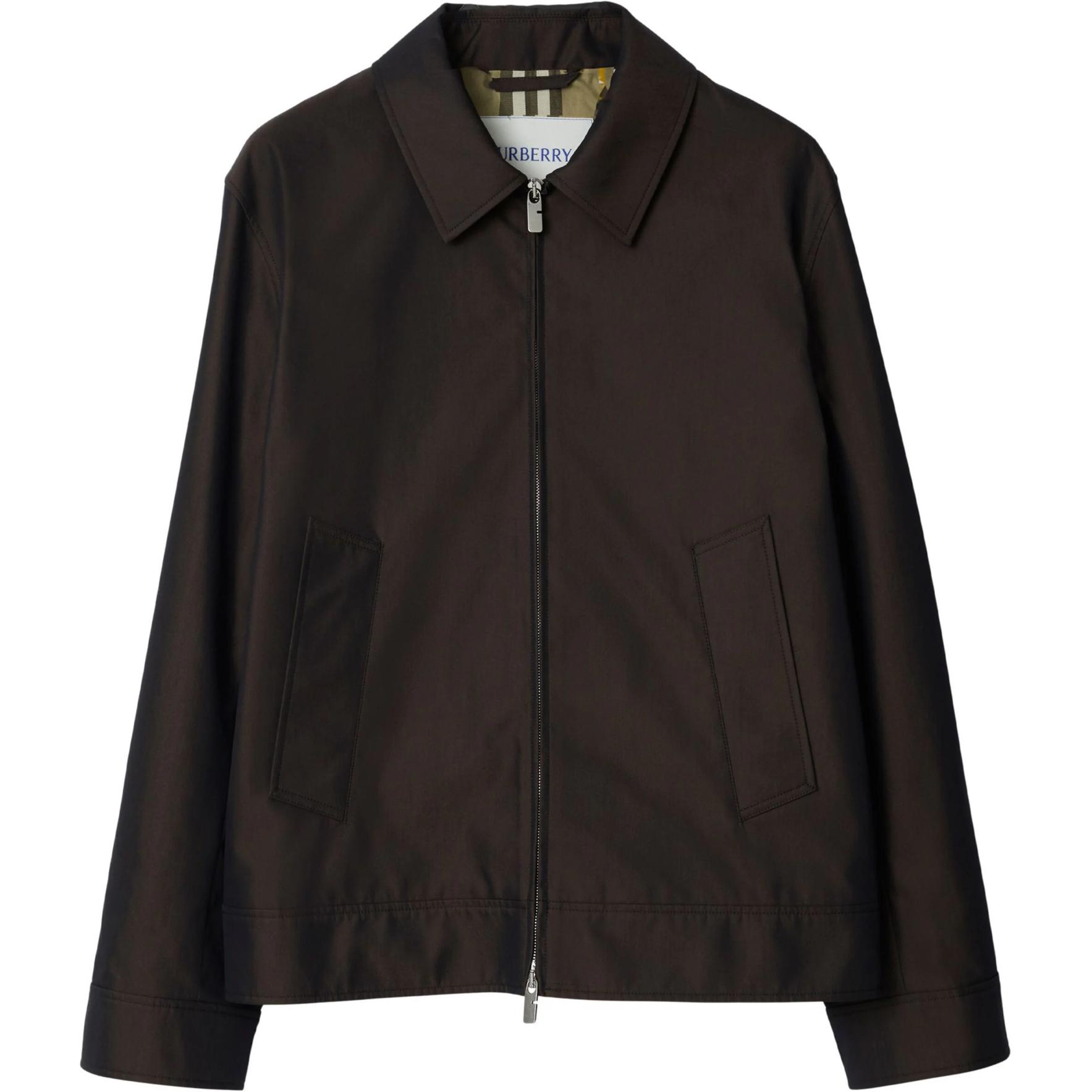 Burberry  Solid Color Zip-Up Long Sleeve Jacket in Brown. 80890061