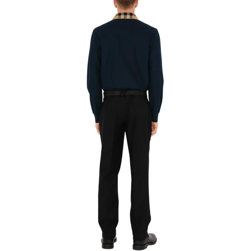 Burberry  Solid Cotton Long Sleeve Polo Shirt Smoke Navy Blue 80988131 圖 4