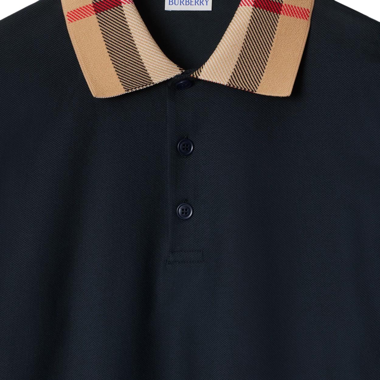 Burberry  Solid Cotton Long Sleeve Polo Shirt Smoke Navy Blue 80988131 圖 6
