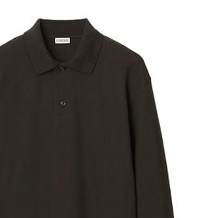 Details for Burberry  Solid Cotton Pullover Long-Sleeve Polo Shirt in Otter Brown. 80778711