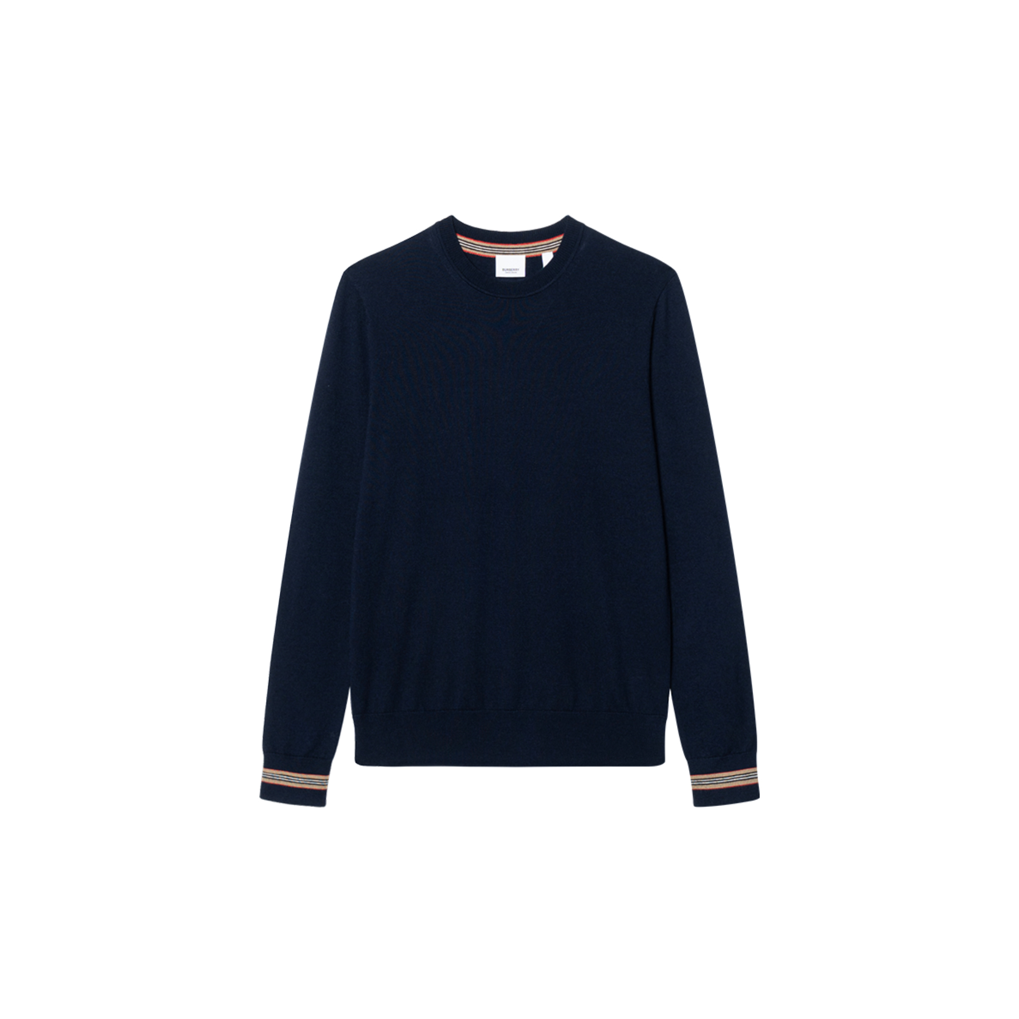 Burberry  Solid Crewneck Striped Knit Sweater Navy Blue 80926231