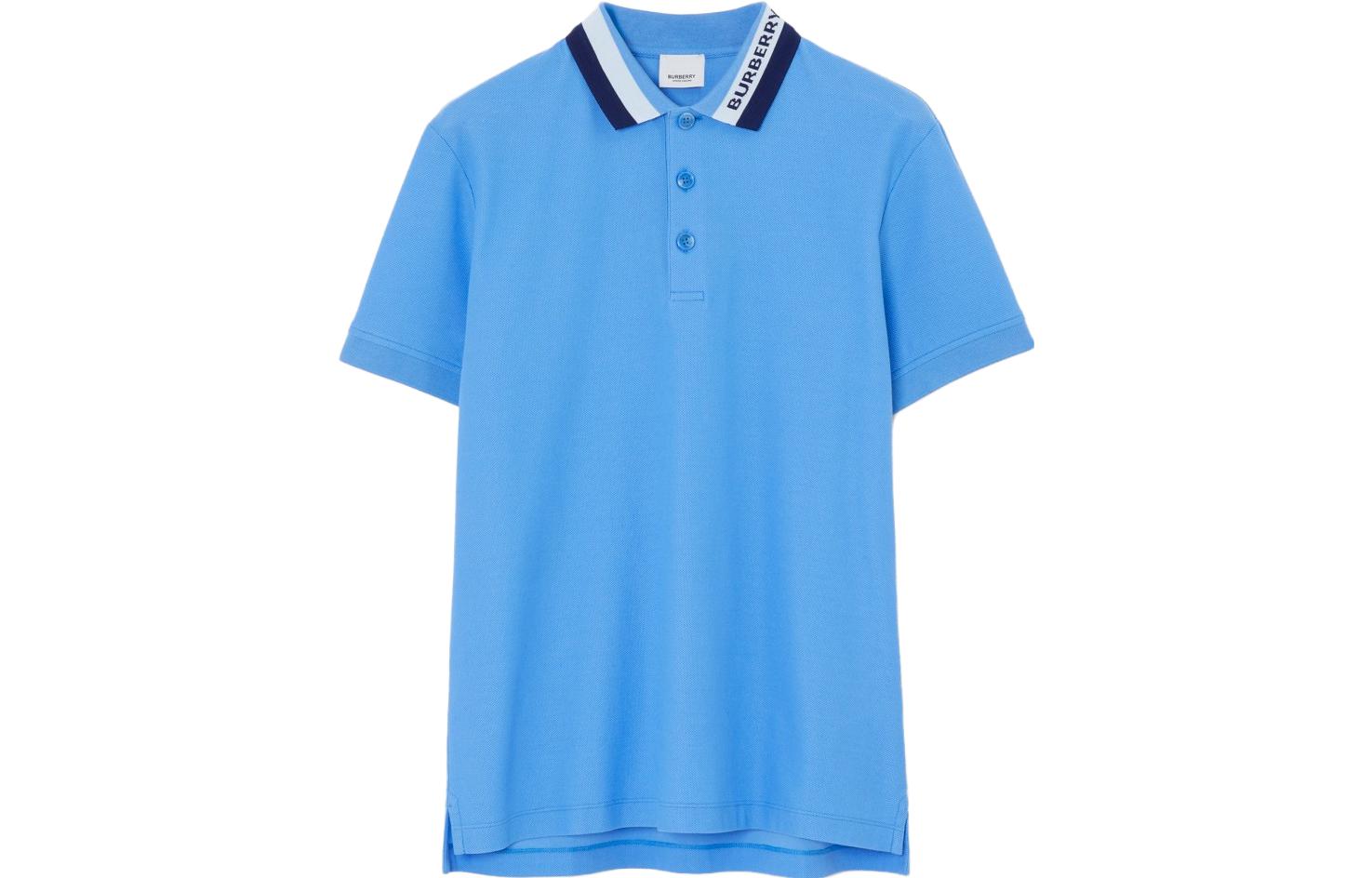 Buy Burberry  Solid Logo Collar Polo Shirt in Azure Blue. 80701701