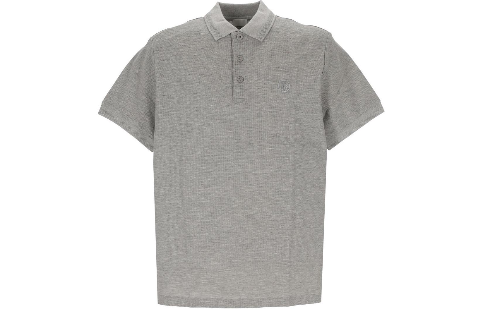 Burberry  Solid Logo Embroidered Short Sleeve Polo Shirt - Grey. 8084011