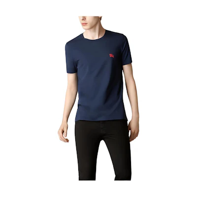 Burberry Solid Navy Blue Crew Neck Short Sleeve T-Shirt 38723291