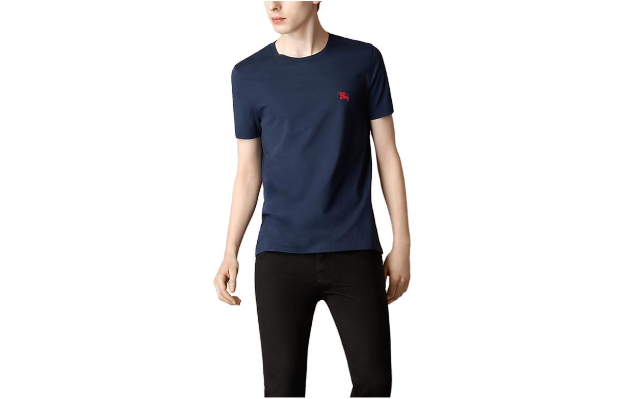Order Burberry Kaos Navy Blue Solid Lengan Pendek Crew Neck 38723291