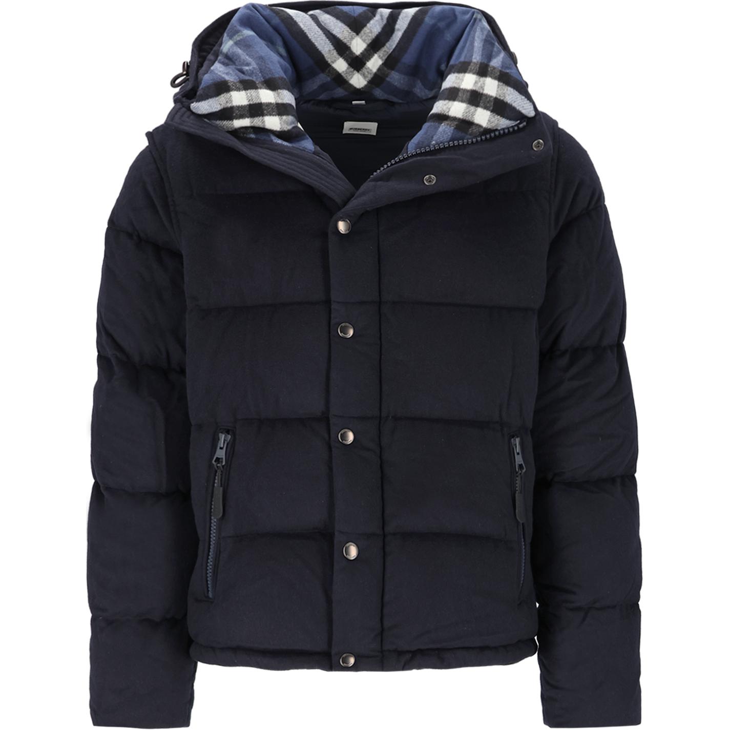 Burberry  Solid Navy Blue Hooded Zip-Up Puffer Jacket 80664851