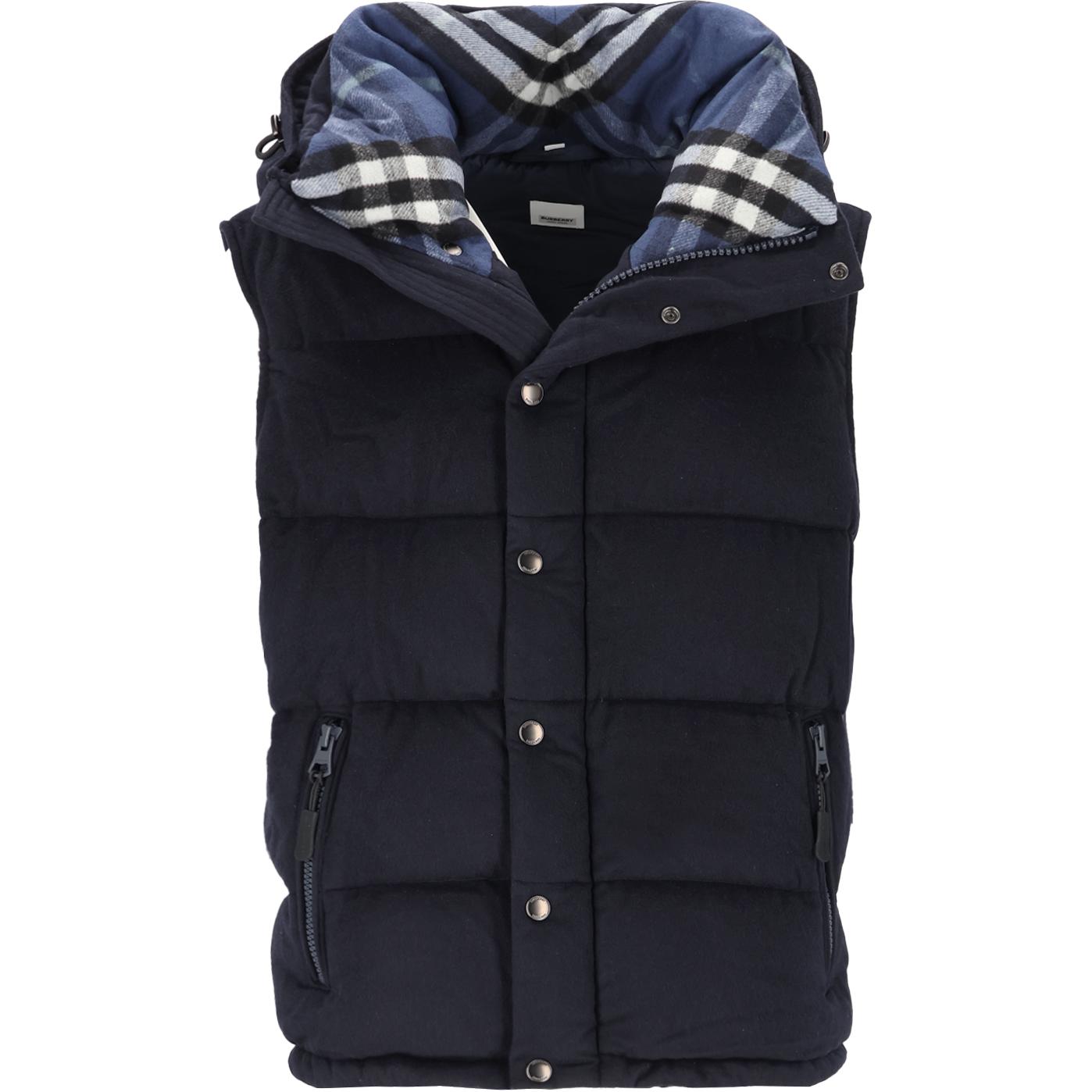 Shop Burberry 海軍藍連帽拉鍊羽絨外套 80664851