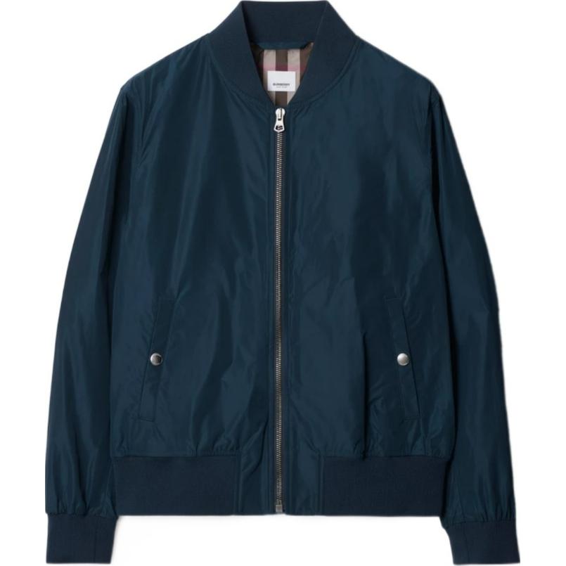 Burberry  Solid Navy Zip-Up Slim Fit High Collar Jacket 80842381