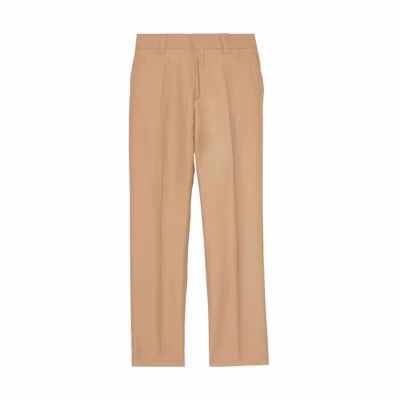 Burberry Solid Pleated Tailored Trousers Khaki Color 80384851