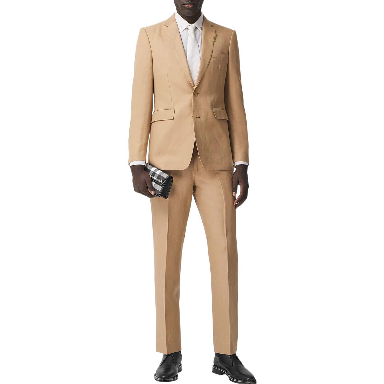 Lookbook 버버리 솔리드 플리츠 테일러드 팬츠 카키색 80384851