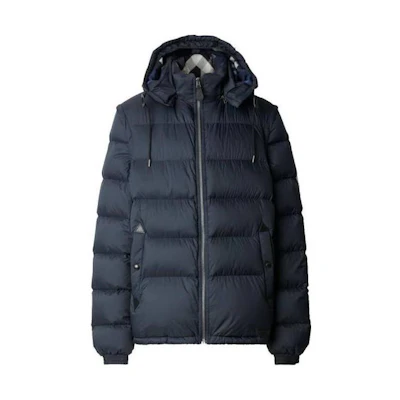 Burberry Solid Quilted Zip-Up Drawstring Hooded Jacket - Dark Blue 80362101