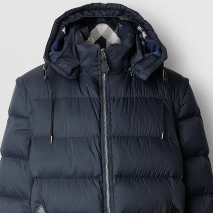 Burberry  Solid Quilted Zip-Up Drawstring Hooded Jacket - Dark Blue 80362101 圖 3