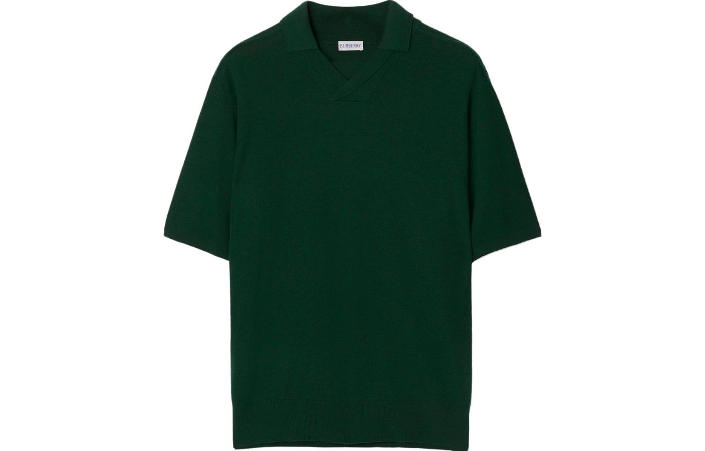 Buy Burberry  Solid Ribbed Knit Short Sleeve Polo Shirt Ivy Green. 80831821