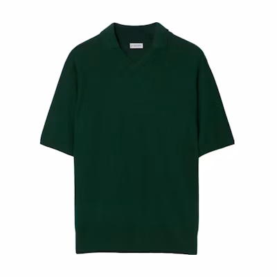 Burberry Solid Ribbed Knit Short Sleeve Polo Shirt Ivy Green. 80831821