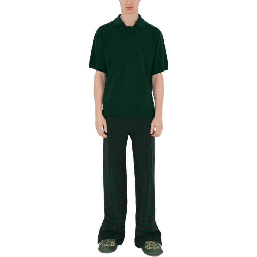 Shop Burberry  Solid Ribbed Knit Short Sleeve Polo Shirt Ivy Green. 80831821