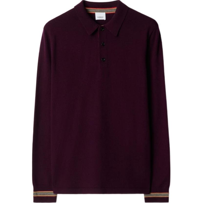 Burberry  Solid Wool Long-Sleeve Polo Shirt in Deep Burgundy. 80926421