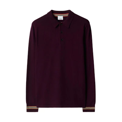 Burberry Solid Wool Long-Sleeve Polo Shirt in Deep Burgundy. 80926421