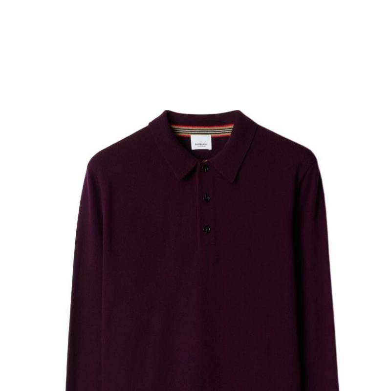 Burberry  Solid Wool Long-Sleeve Polo Shirt in Deep Burgundy. 80926421 圖 3