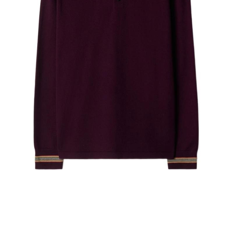 Burberry  Solid Wool Long-Sleeve Polo Shirt in Deep Burgundy. 80926421 圖 4